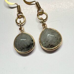 Natural Grey Stone dangle drop earrings in gold-toned setting.